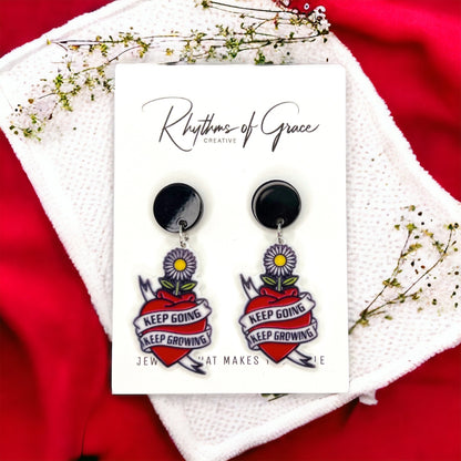 Inspirational Earrings: Keep Going, Keep Growing! 🌟 - Rhythms of Grace Creative