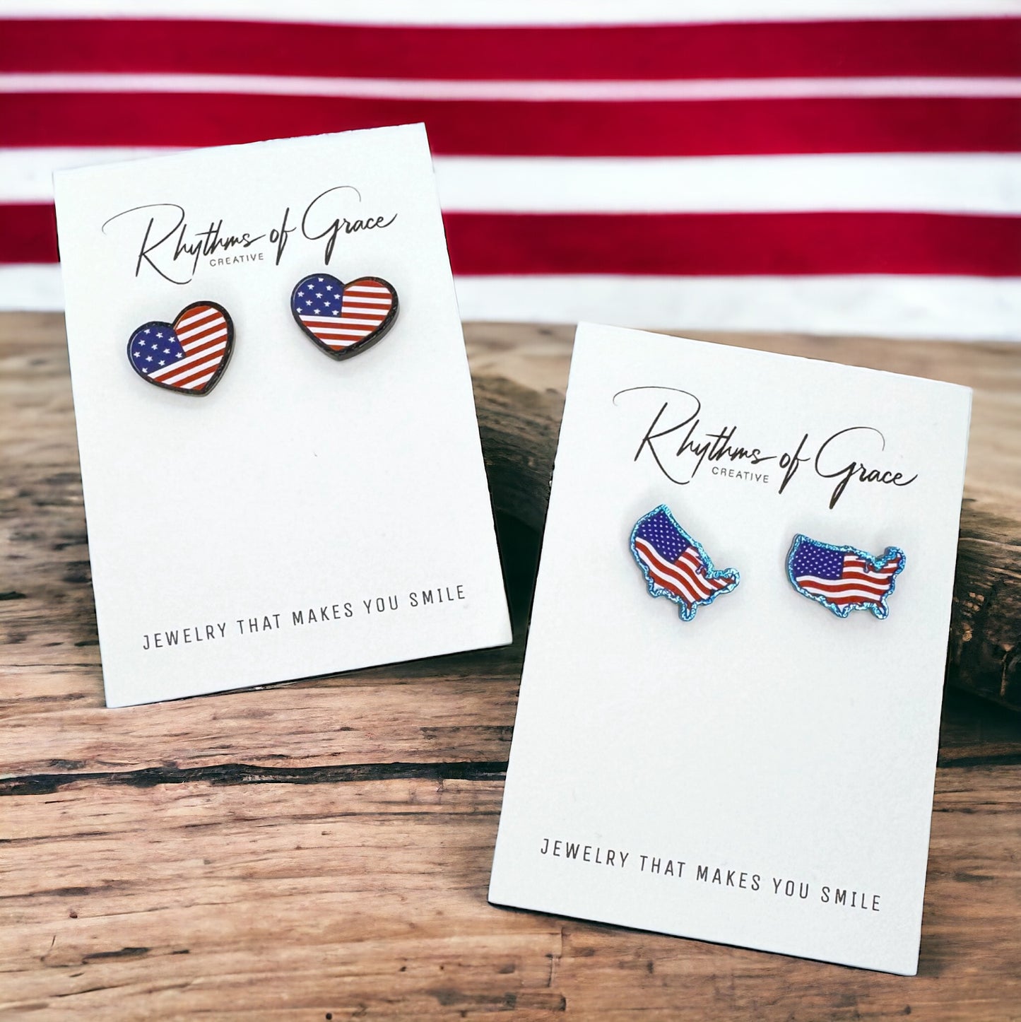 Patriotic Stud Earrings - Heart or USA Map