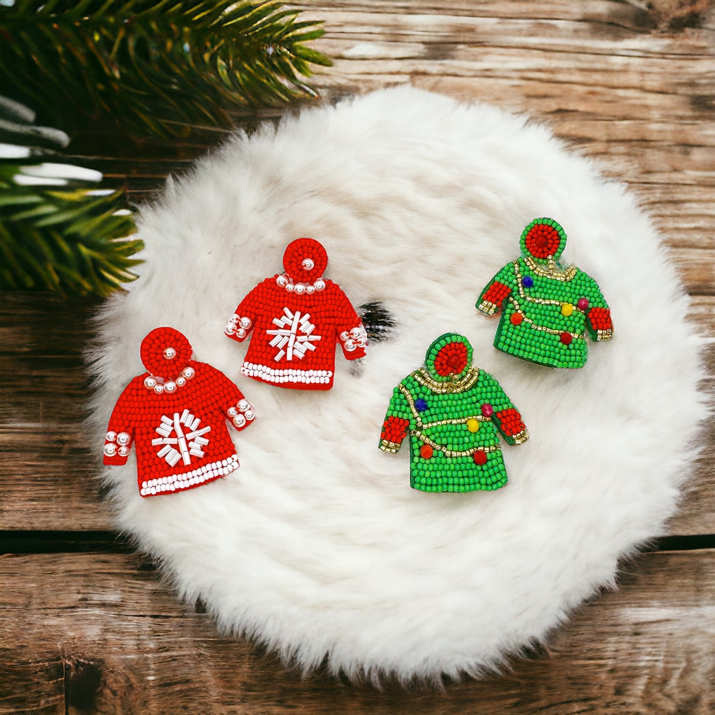 "Merry Christmas, Ya Filthy Animal!" - Beaded Christmas Sweater Earrings