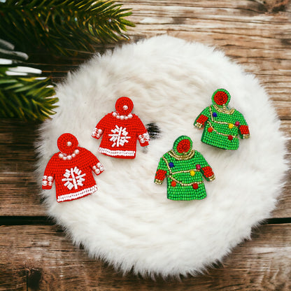"Merry Christmas, Ya Filthy Animal!" - Beaded Christmas Sweater Earrings