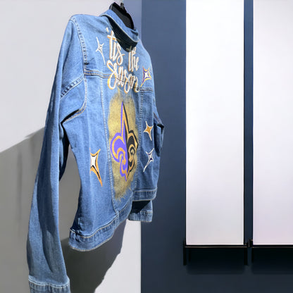Hand-Painted Jean Jacket:  ‘Tis the Season! | Perfect for LSU & Saints Fans | Fashionable Fitted Cropped Denim