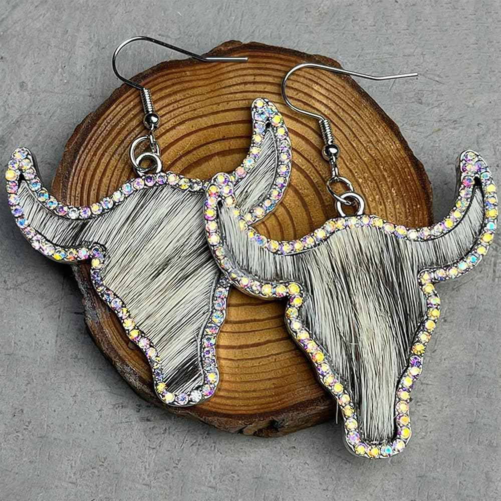 Giddy Up Glam: Rhinestone Longhorn Dangle Earrings