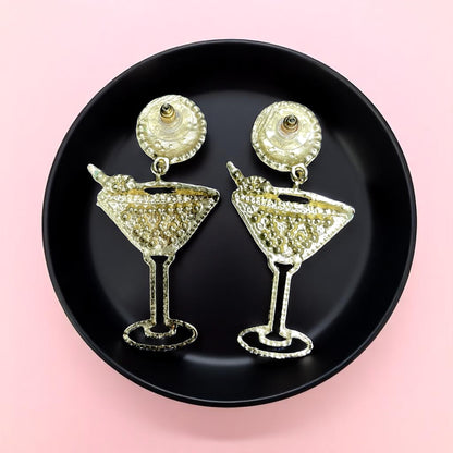 Sparkling Emerald & Pink Martini Dangle Earrings - Glamorous Statement Jewelry