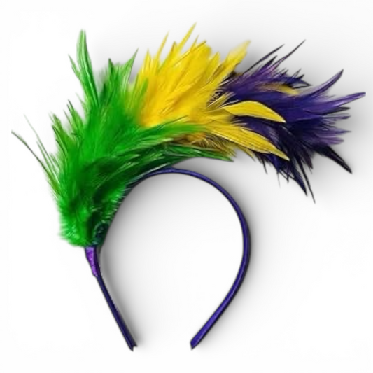 Mardi Gras Feathered Headband | Purple, Green & Gold Festive Headpiece | Parade & Party Accessory