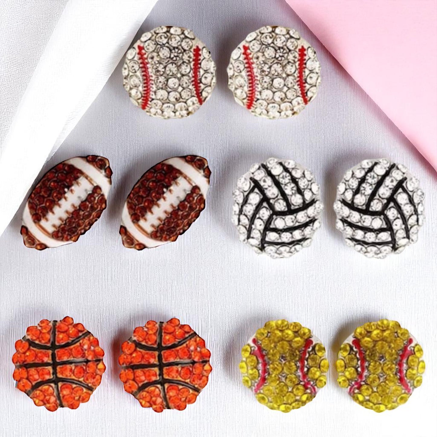 Score Big with Sparkle! Rhinestone Sports Stud Earrings
