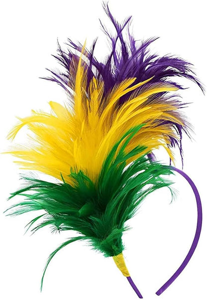 Mardi Gras Feathered Headband | Purple, Green & Gold Festive Headpiece | Parade & Party Accessory