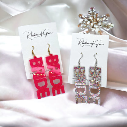 Dazzle in Glitter! Sparkling Bride Dangle Earrings in Hot Pink & Rainbow!