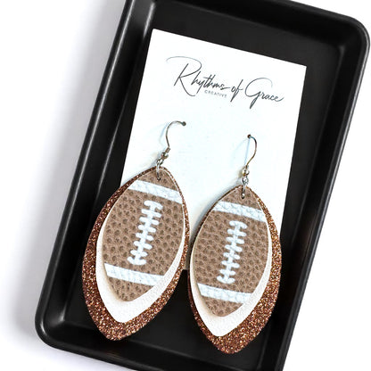 Game Day Glam: Brown and White Football Earrings for the Ultimate Fan!