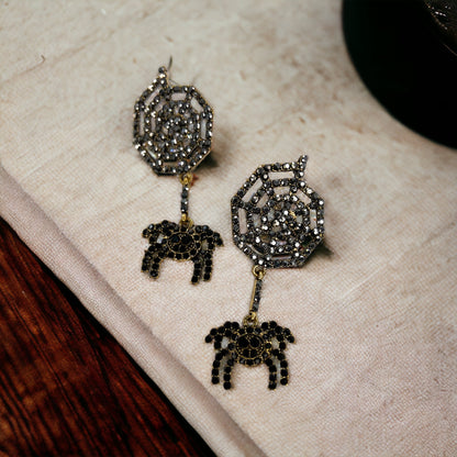 Spiderweb Earrings - Halloween Earrings, Spider Earrings, Halloween Accessories, Halloween Earrings, Rhinestone Earrings, Halloween Accessories - Rhythms of Grace Creative