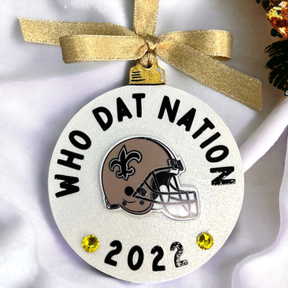 Who Dat Nation 2024 Christmas Ornament - Handmade Saints Fan Gift, New Orleans Decor, Black and Gold Holiday Keepsake