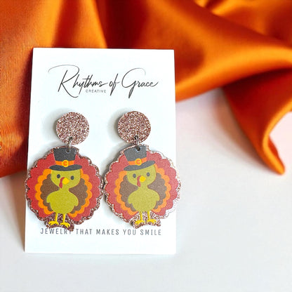 Feast Mode: ON – Glittery Turkey Earrings for Thanksgiving Fun - Rhythms of Grace Creative