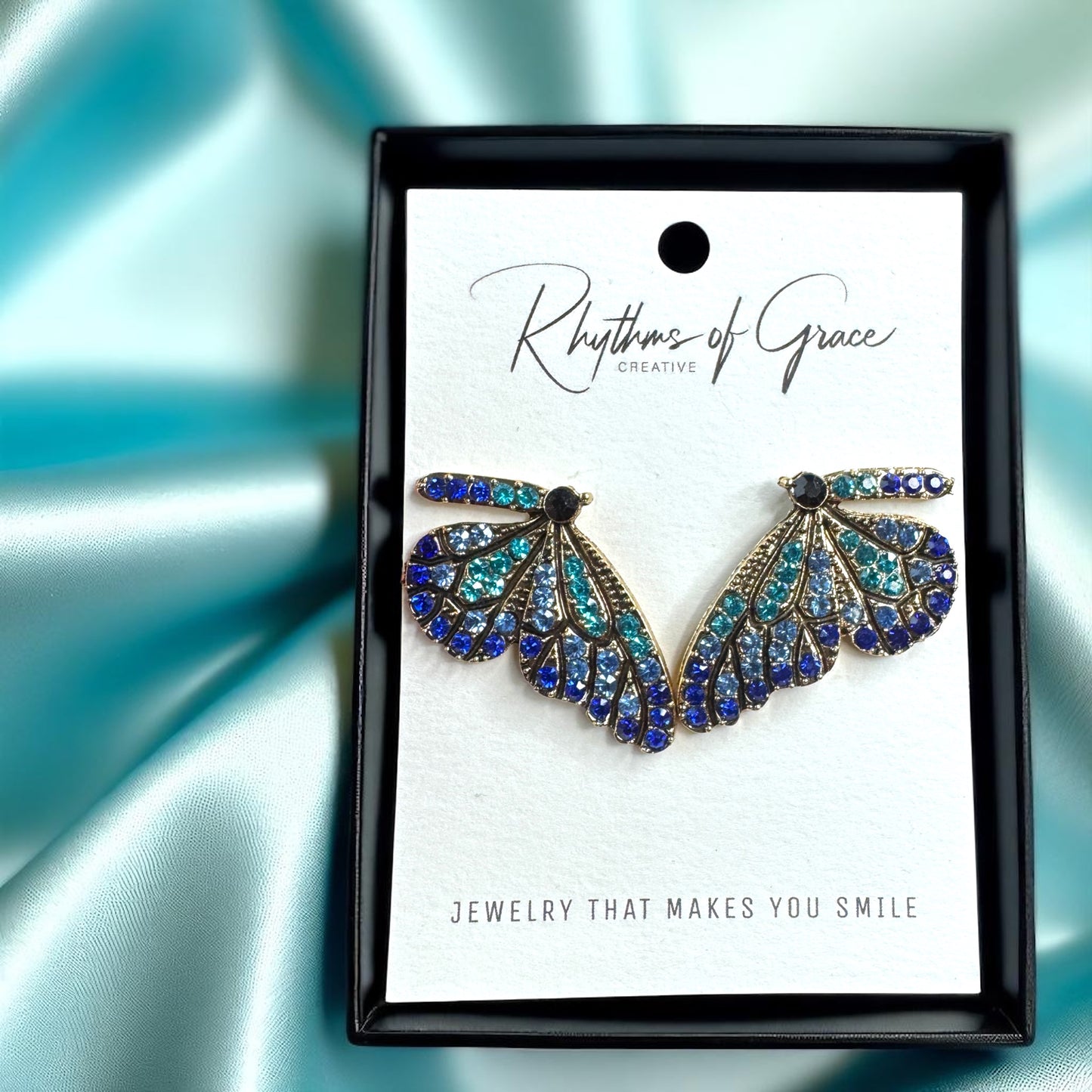 Sparkling Blue Rhinestone Butterfly Wing Earrings – Oversized Glam!
