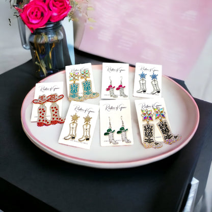 Rhinestone Boots Earrrings - Rodeo Earrings, Bachelorette Earrings, Bachelorette Accessories, Western Style - Rhythms of Grace Creative
