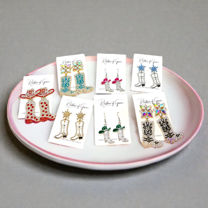 Rhinestone Cowgirl Boot Earrings | Western Rodeo Statement Earrings | Bachelorette Cowgirl Accessories