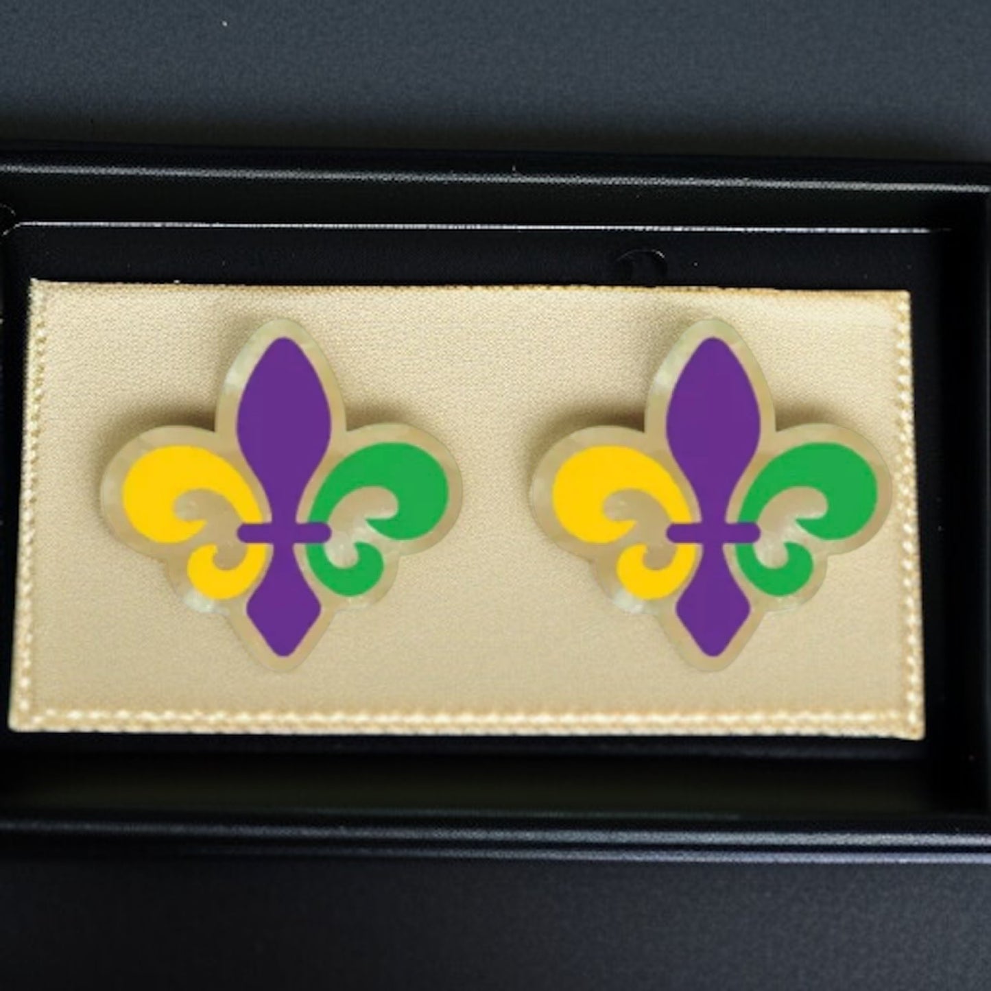Celebrate in Style: Colorful Mardi Gras Stud Earrings - Fleur de Lis & Kingcake Designs!