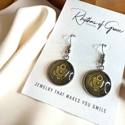 United States Earrings - Handmade America Seal Cabochon Earrings
