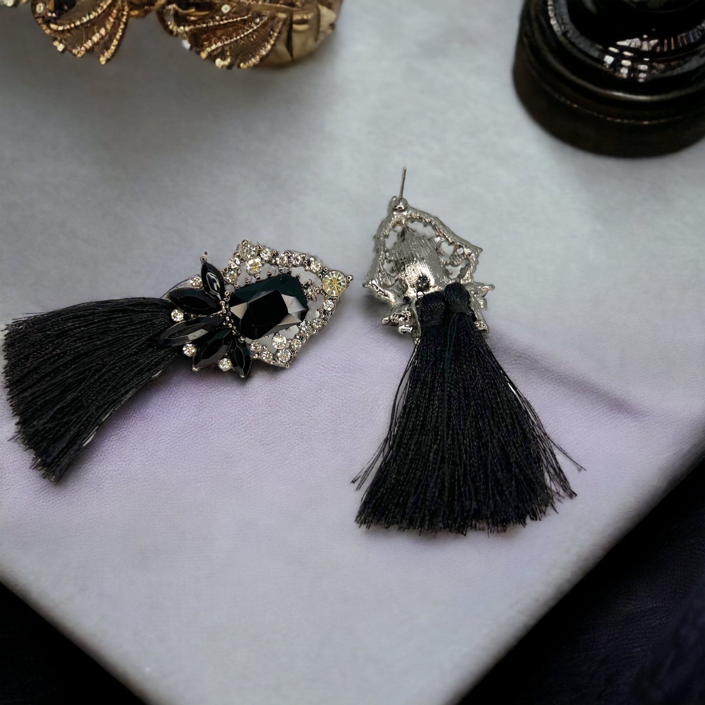 Black Fringe Earrings - Black Rhinestone Earrings, Black Earrings, Fringe Accessories - Rhythms of Grace Creative