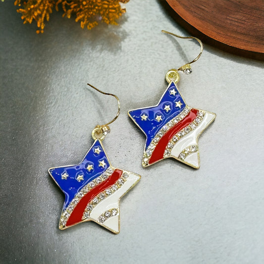 Patriotic Star Dangle Earrings - Stars & Stripes Design