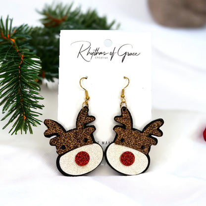 Dazzle and Delight: Glitter Reindeer Dangle Earrings! 🎉