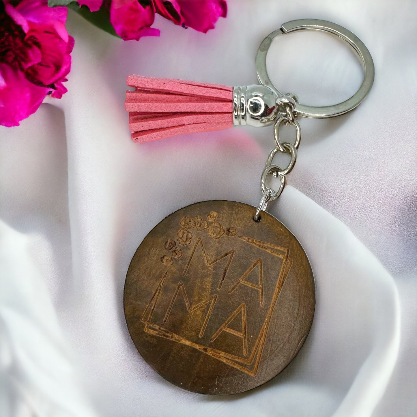 Rustic Wooden Mom Key Chain