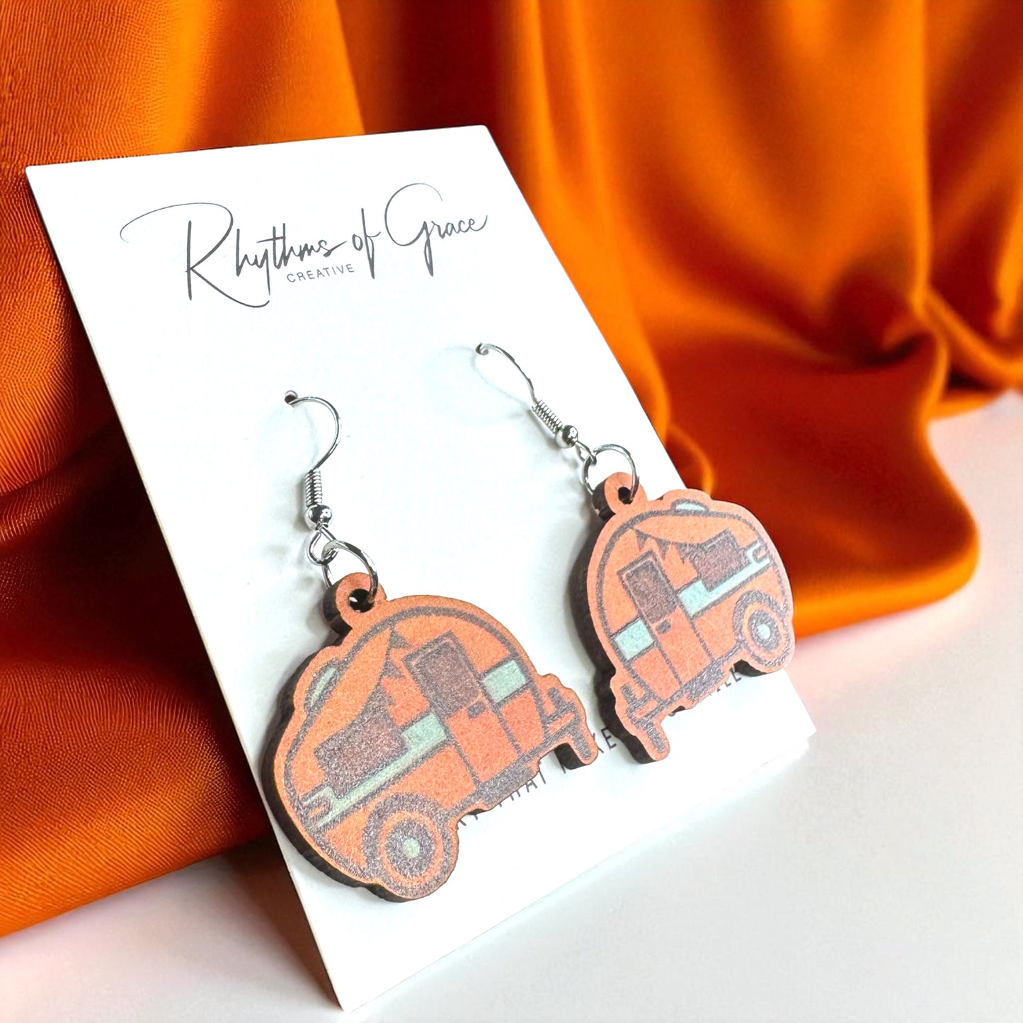 Happy Camper Vibes: Handmade Wooden Camper Dangle Earrings for Your Next Adventure