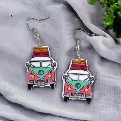 Hippie Van Earrings - Van Accessories, Roadtrip Earrings, Travel Accessories, Flower Power - Rhythms of Grace Creative
