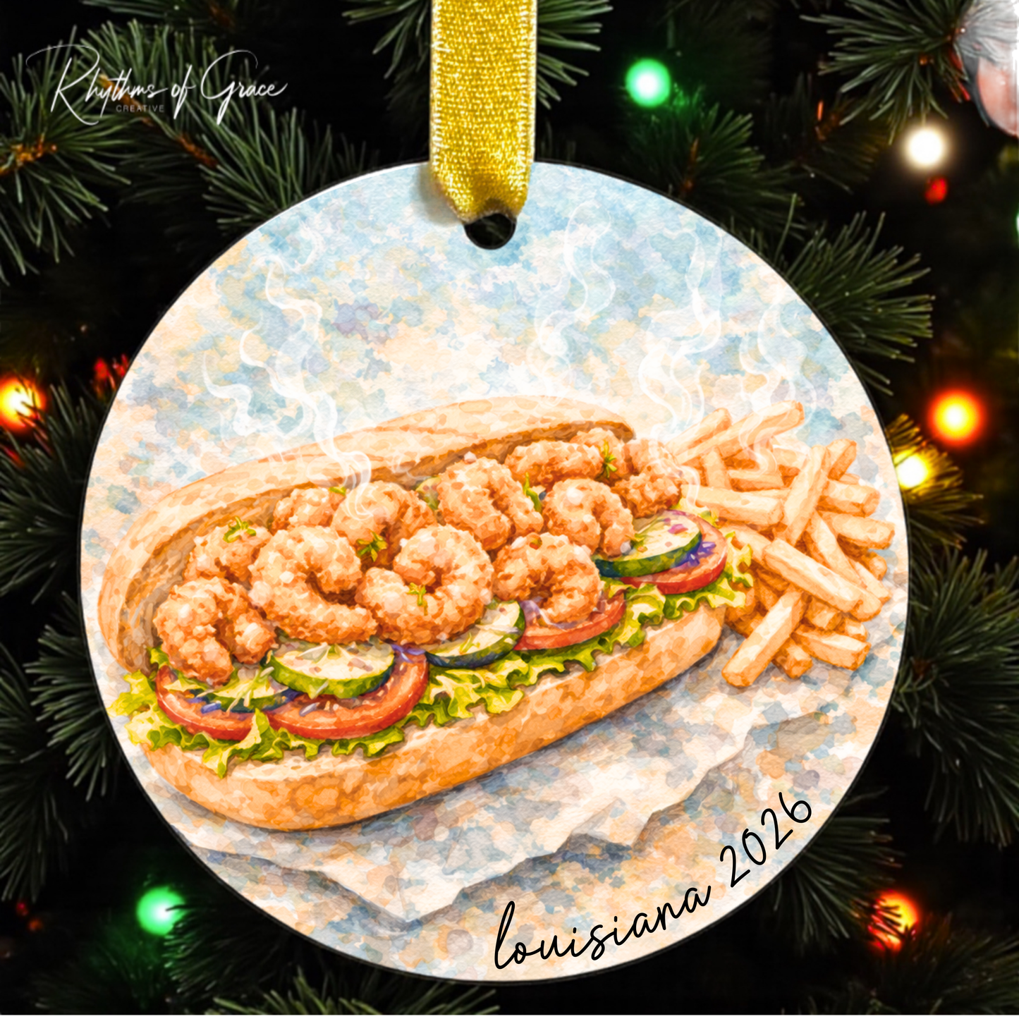 New Orleans Shrimp Po’boy Ornament | Louisiana Food Christmas Ornament