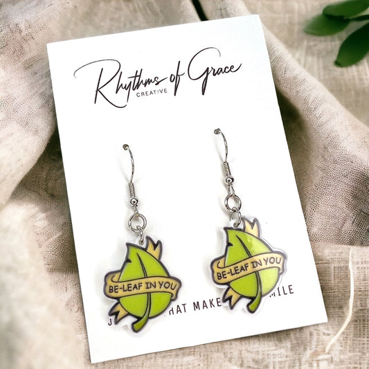 Inspiring Belief Dangle Earrings: Be-Leaf in You! 🌿 - Rhythms of Grace Creative