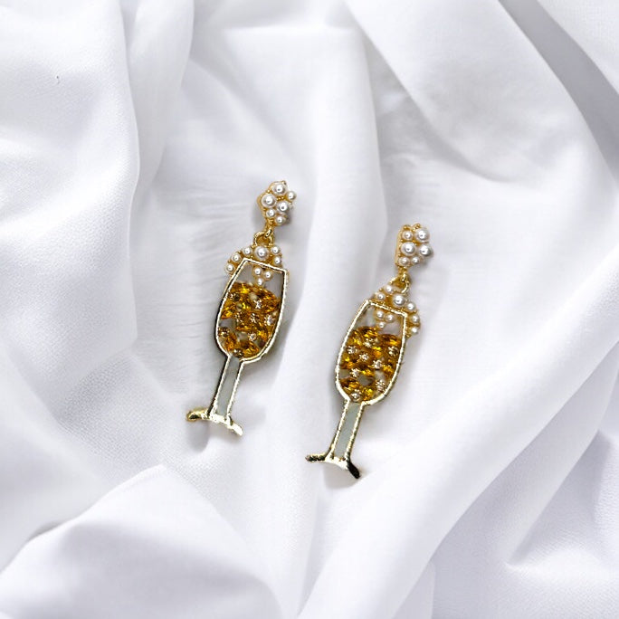 Champagne Earrings - Wine Glass, Gold Champagne, Champagne Bottle, Wine Earrings, Wine Jewelry, Poppin Bottles, Wine Accessories