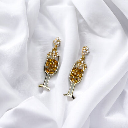 Champagne Earrings - Wine Glass, Gold Champagne, Champagne Bottle, Wine Earrings, Wine Jewelry, Poppin Bottles, Wine Accessories