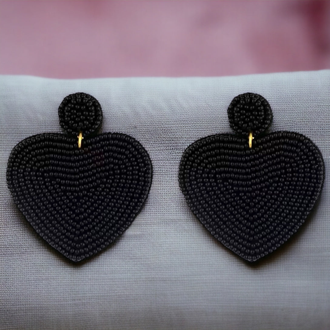 Heartfelt Dangles: Choose Your Vibe with Red or Black Beaded Heart Earrings!