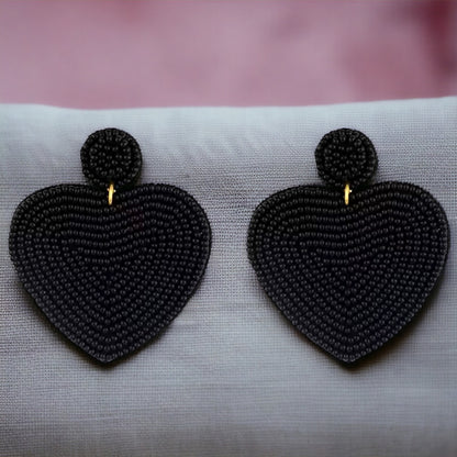 Heartfelt Dangles: Choose Your Vibe with Red or Black Beaded Heart Earrings!