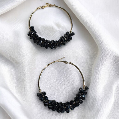 Chic Elegance: Black & Gold Beaded Hoop Earrings