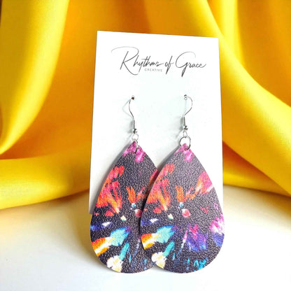 Tie Dyed Teardrop Earrings – Boho Bold & Bright! 🌈