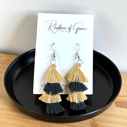 Step Up Your Style: Chic Black & Gold Tassel Earrings for Every Occasion!