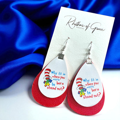 “Why Fit In?” Autism Awareness Teardrop Earrings – Stand Out in Style!