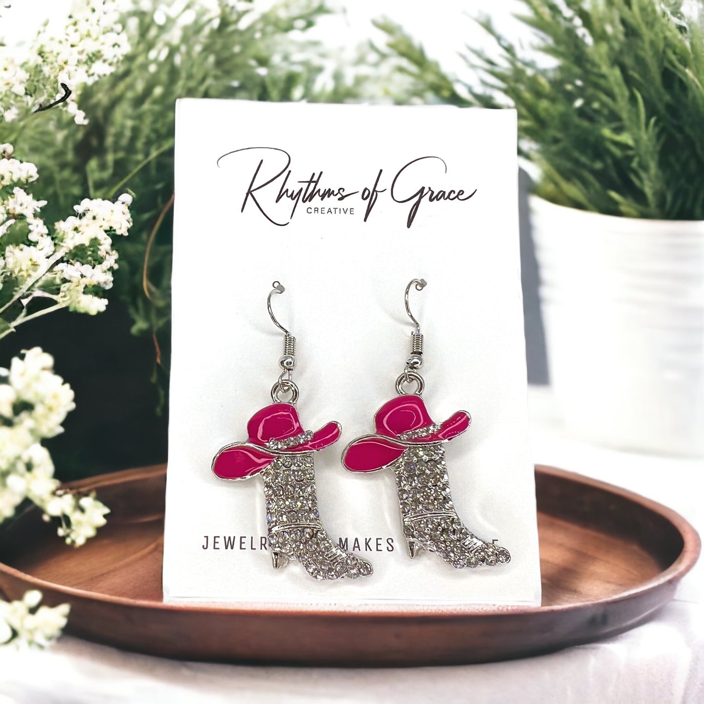 Rhinestone Boots Earrrings - Rodeo Earrings, Bachelorette Earrings, Bachelorette Accessories, Western Style - Rhythms of Grace Creative