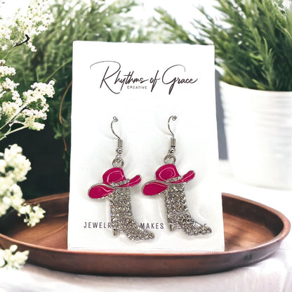 Rhinestone Boots Earrrings - Rodeo Earrings, Bachelorette Earrings, Bachelorette Accessories, Western Style - Rhythms of Grace Creative