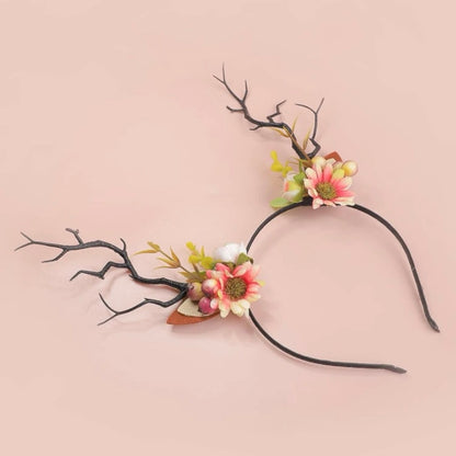 Pink Antler Headband - Handmade Headpiece, Woodland Nymph, Antler Headpiece, Fairy Costume - Rhythms of Grace Creative
