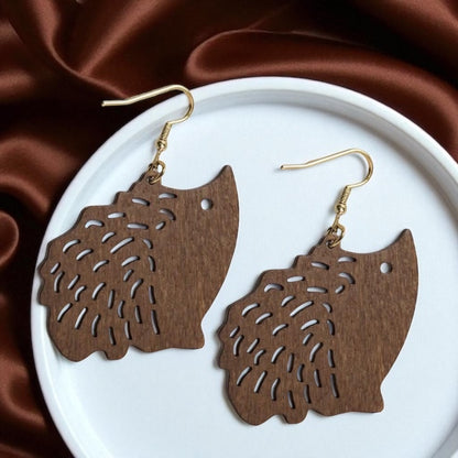 Charming Wooden Hedgehog Earrings - Handmade & Adorable!