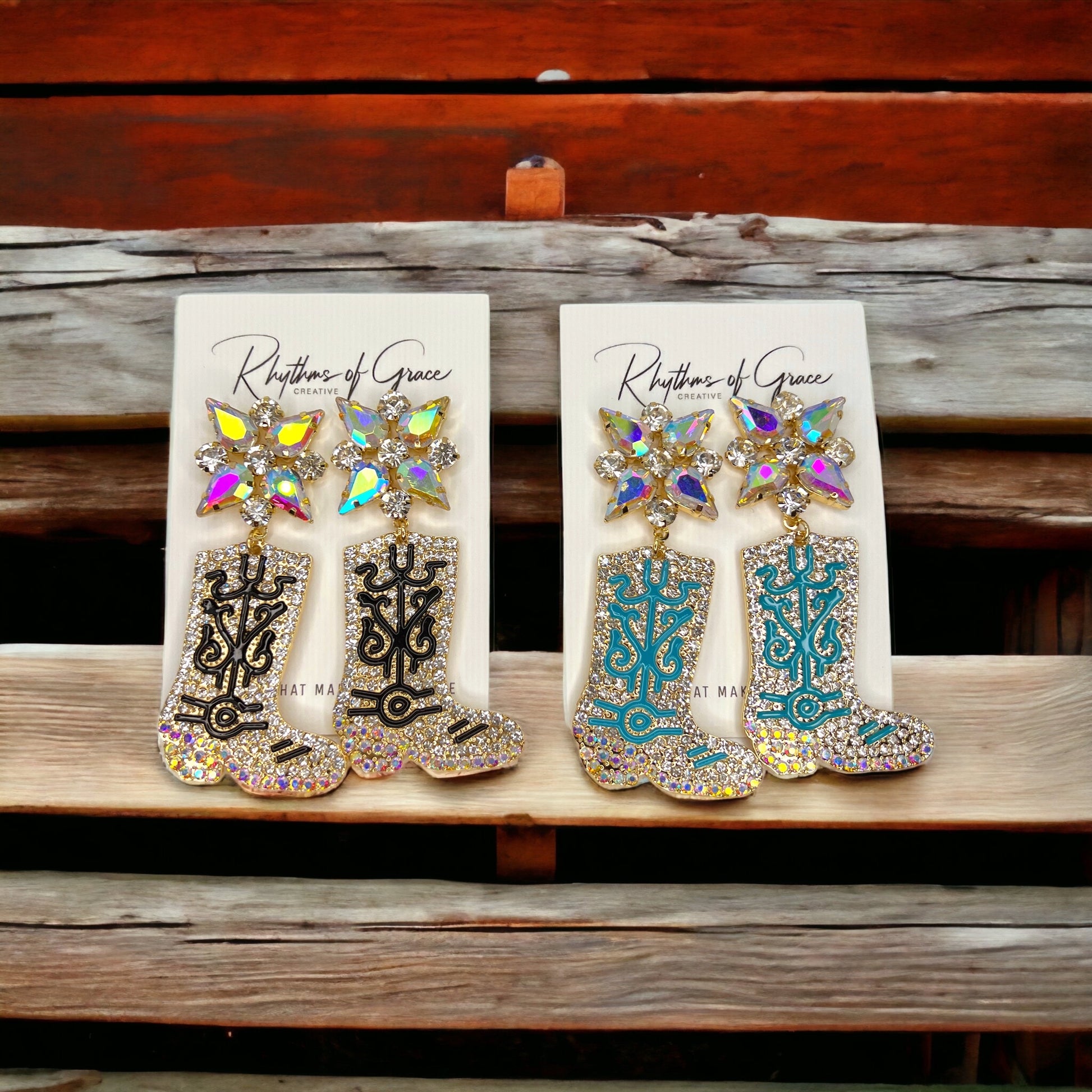 Rhinestone Boots Earrrings - Rodeo Earrings, Bachelorette Earrings, Bachelorette Accessories, Western Style - Rhythms of Grace Creative
