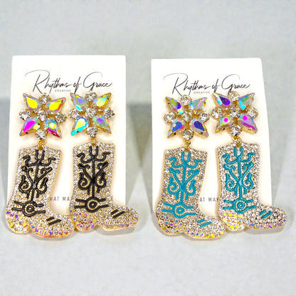 Rhinestone Cowgirl Boot Earrings | Western Rodeo Statement Earrings | Bachelorette Cowgirl Accessories
