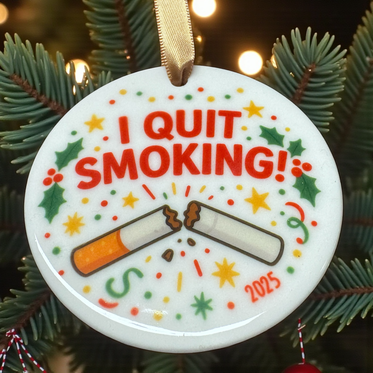 Quit Smoking Celebration Ornament – Hilarious Holiday Decor, Ceramic Keepsake
