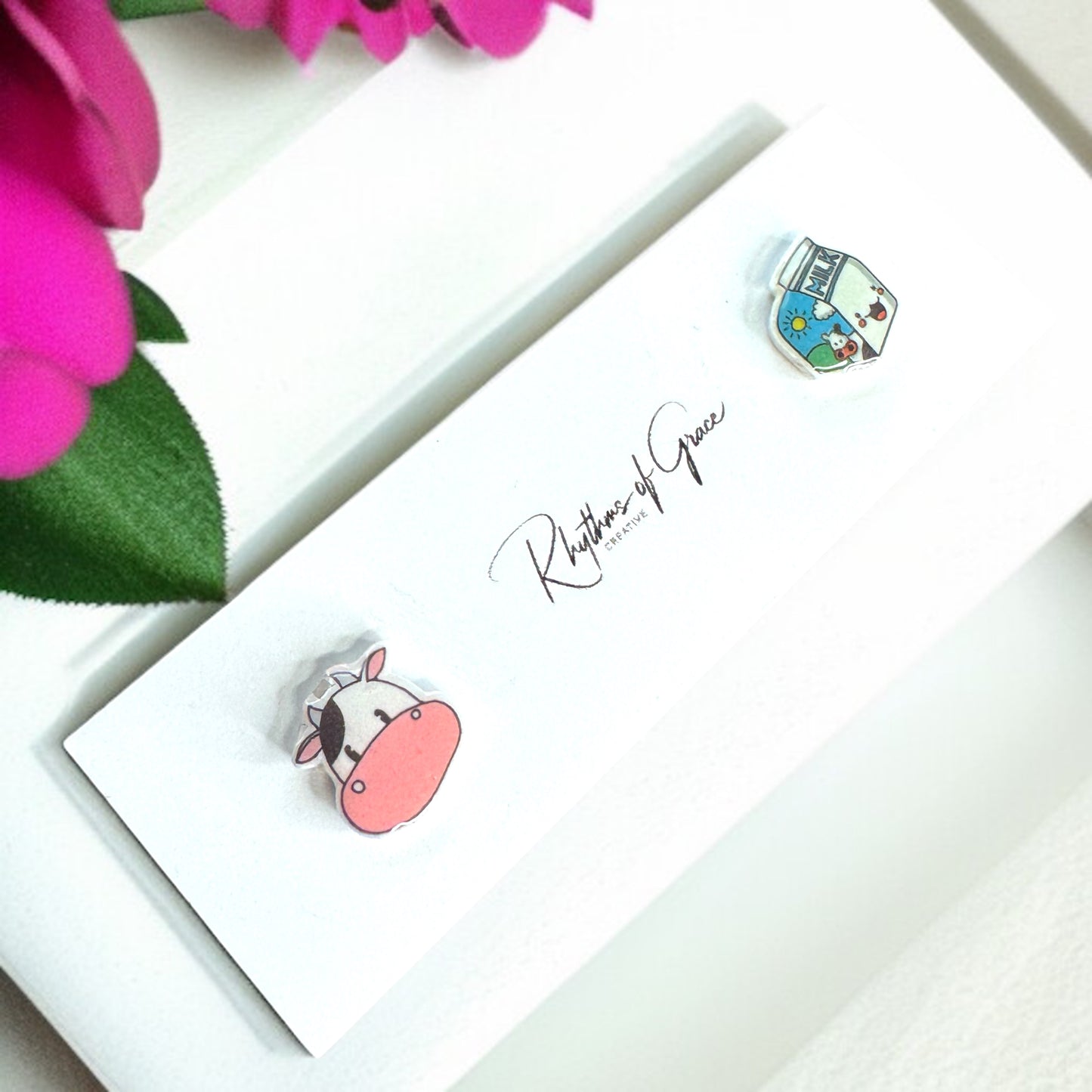 Adorable Duo Stud Earrings – Moo, Hop, and Delight! 🎉
