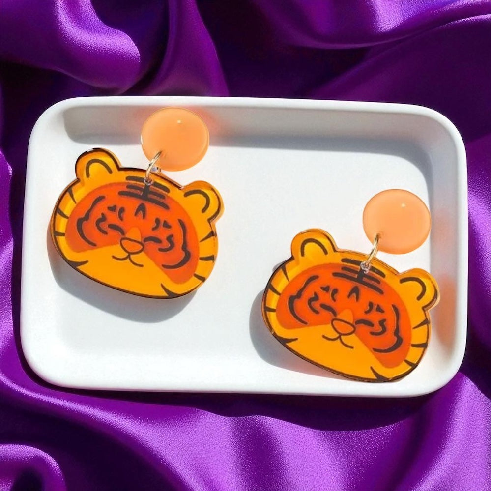 Unleash Your Inner Wildcat with Our Cartoon Tiger Earrings! 🐯🏈 - Rhythms of Grace Creative