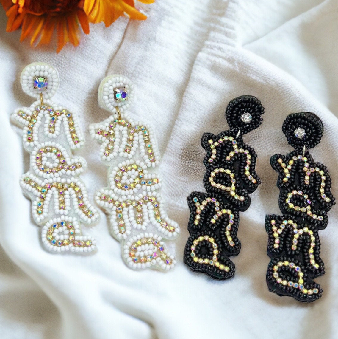Sparkle & Shine with Our Beaded MAMA Dangle Earrings! 🌟