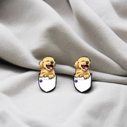 Adorable Golden Retriever Puppy Stud Earrings