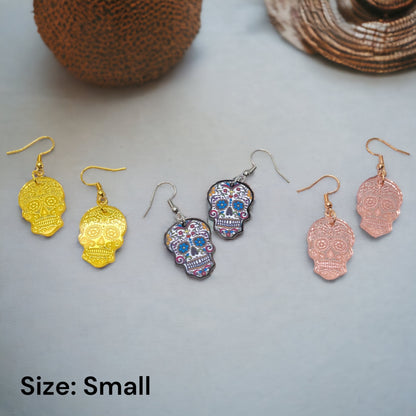 Metallic Skull Earrings - Halloween Earrings, Skeleton Earrings, Halloween Skull, Halloween Earrings, Sugar Skull, Trick or Treat - Rhythms of Grace Creative