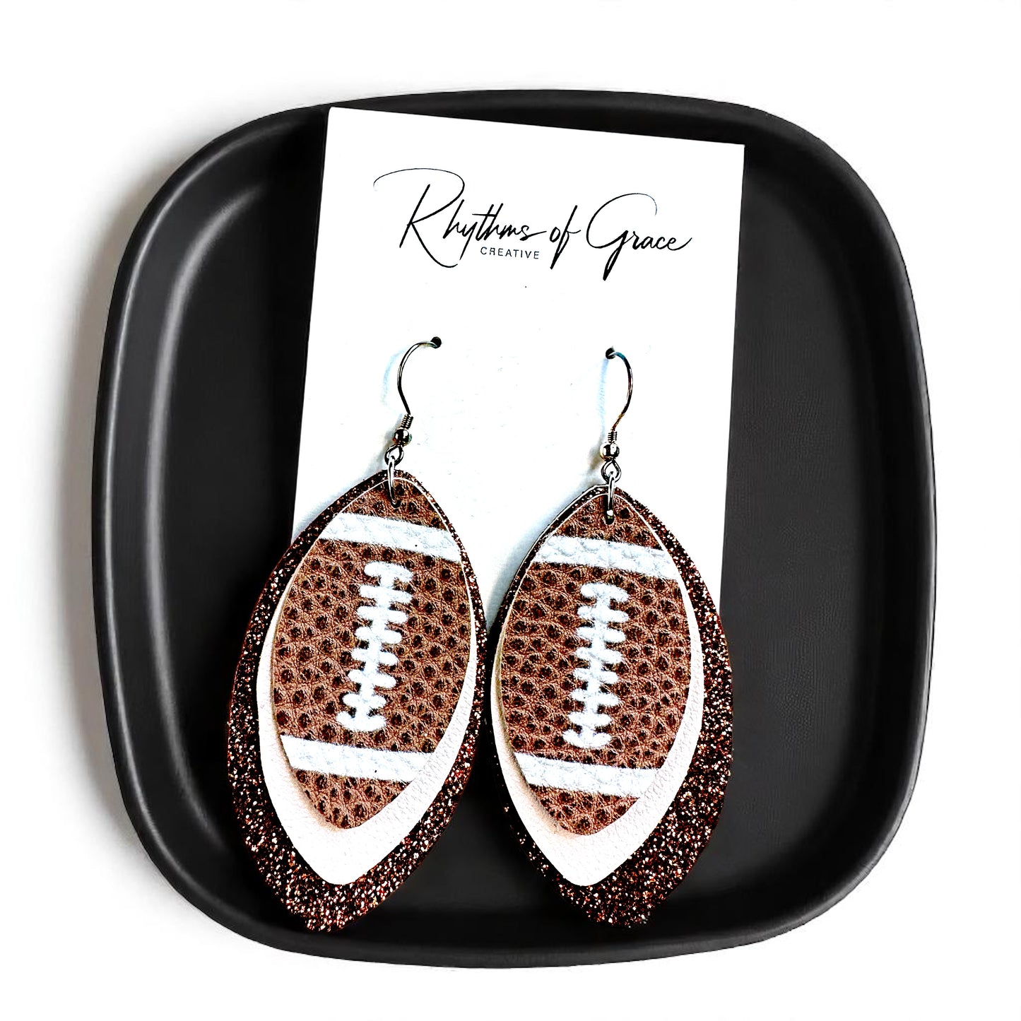 Game Day Glam: Brown and White Football Earrings for the Ultimate Fan!