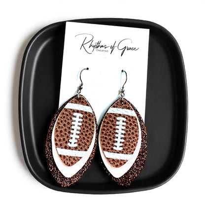 Game Day Glam: Brown and White Football Earrings for the Ultimate Fan!